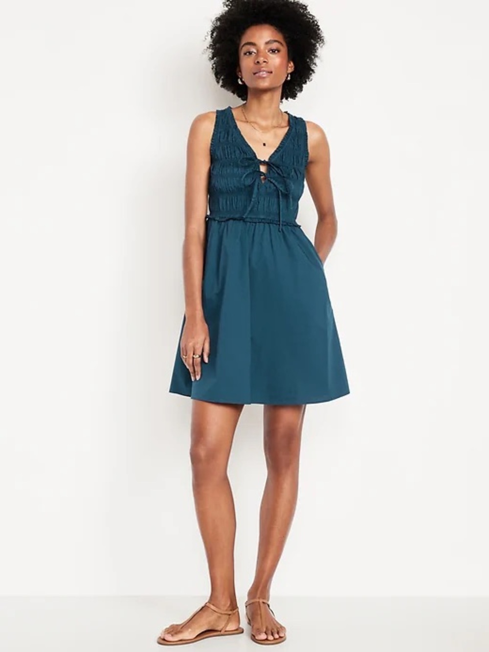 Old Navy Teal Smocked Cotton Mini Dress Size XS